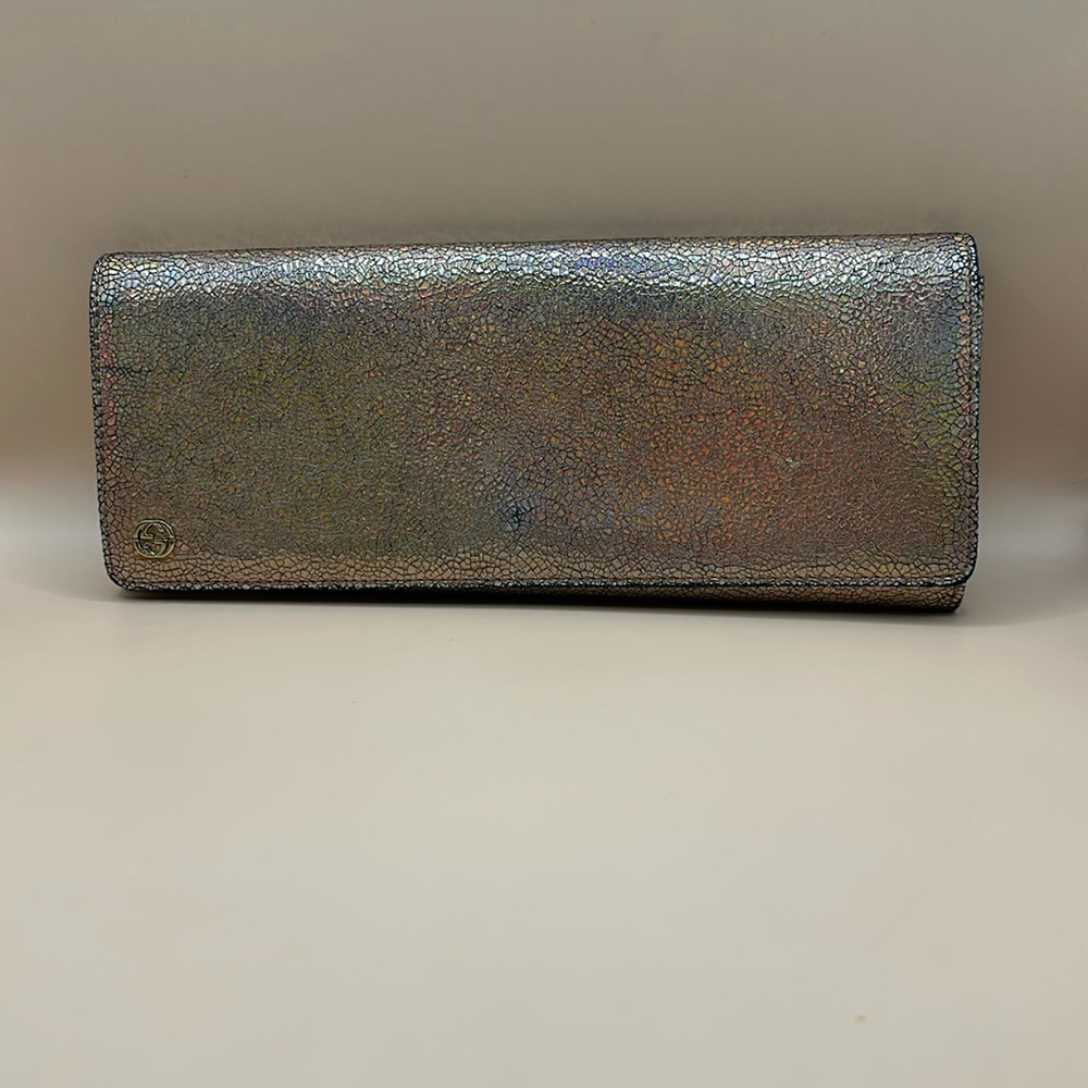 Gucci Multicolor Holographic Crackled Leather Broadway Clutch